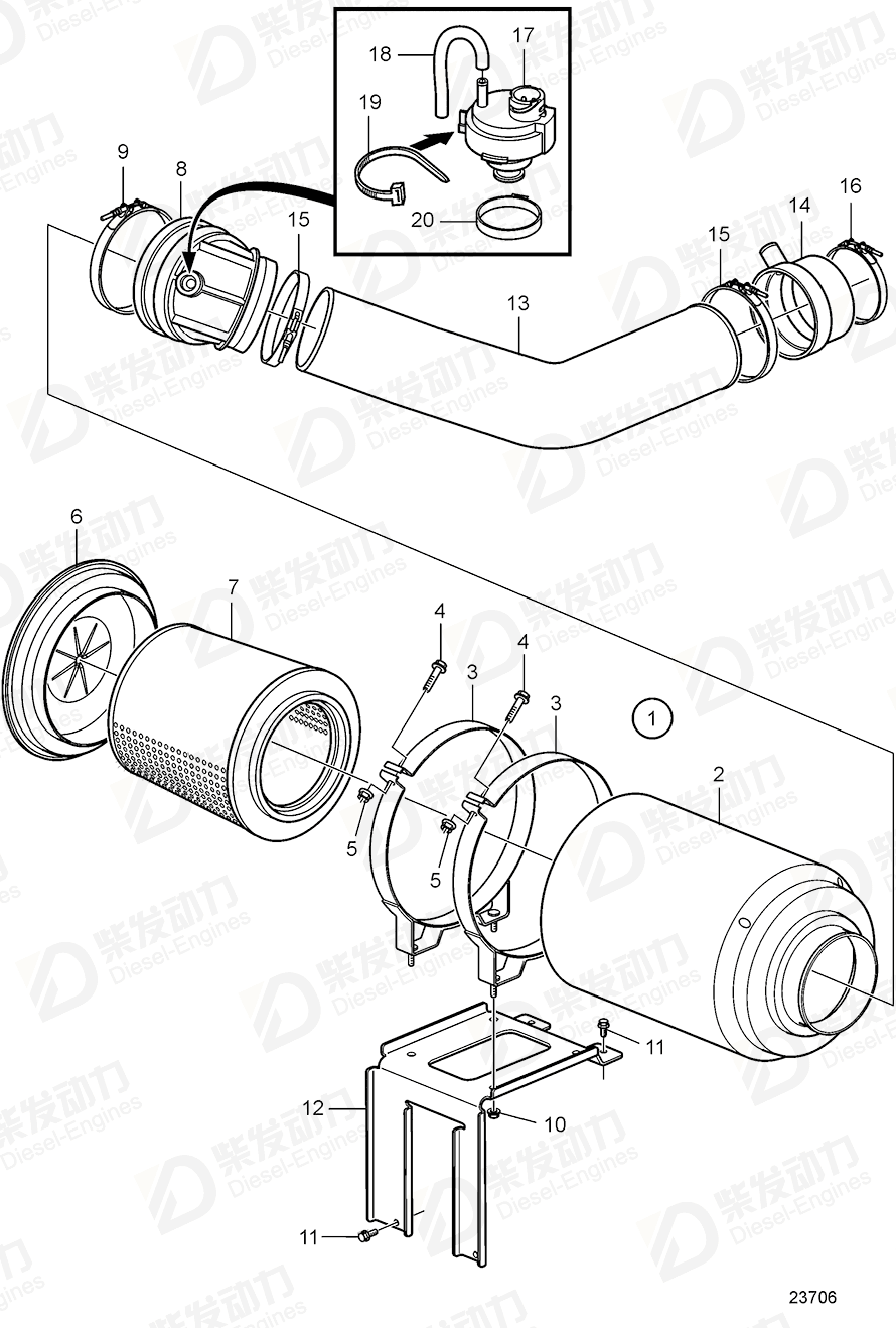 volvo penta Air tube 22185910 Drawing volvo penta Air tube 22185910 Drawing